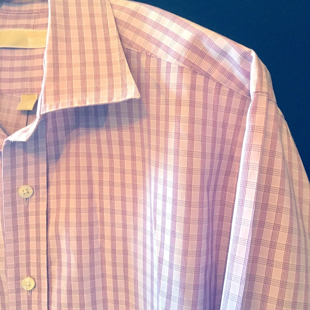 Michael Kors Lilac Plaid Cotton Dress Shirt 16.5"